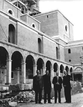 Count Galeazzi, right, escorts from the left, Supreme Advocate Luke E. Hart, Supreme Chaplain Msgr. Leo M. Finn, and Supreme Knight John E. Swift on a visit to San Eugenio